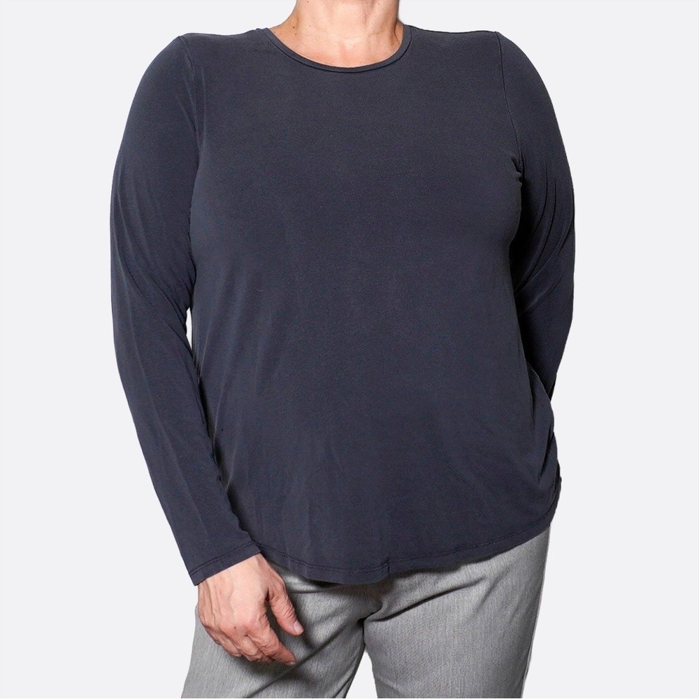 Eileen Fisher Fine Jersey Round Neck Top Charcoal Gray Tencel Luxe Basic L 0X